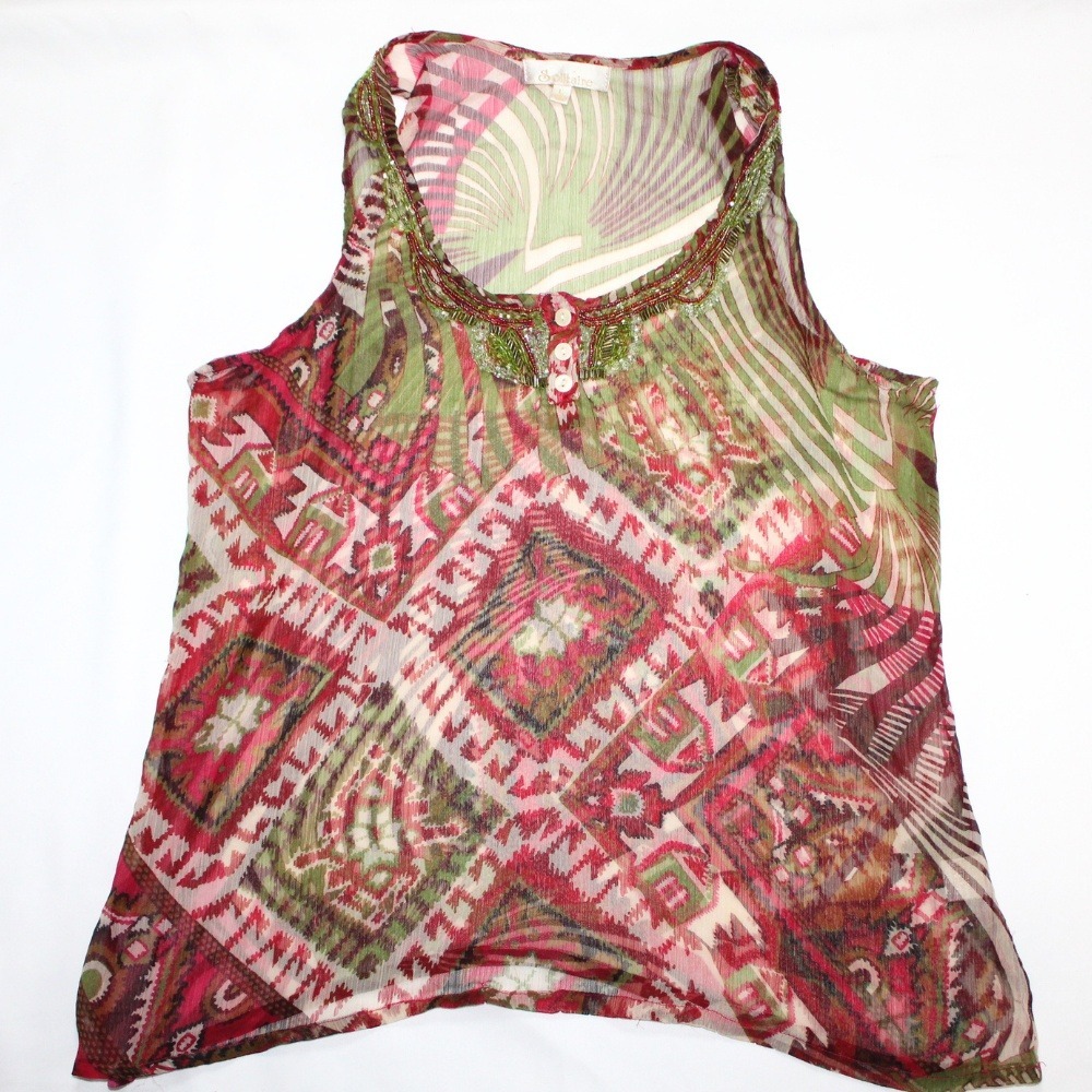 Y2K Solitaire women's tank top size L colorful beaded sheer boho beach resort